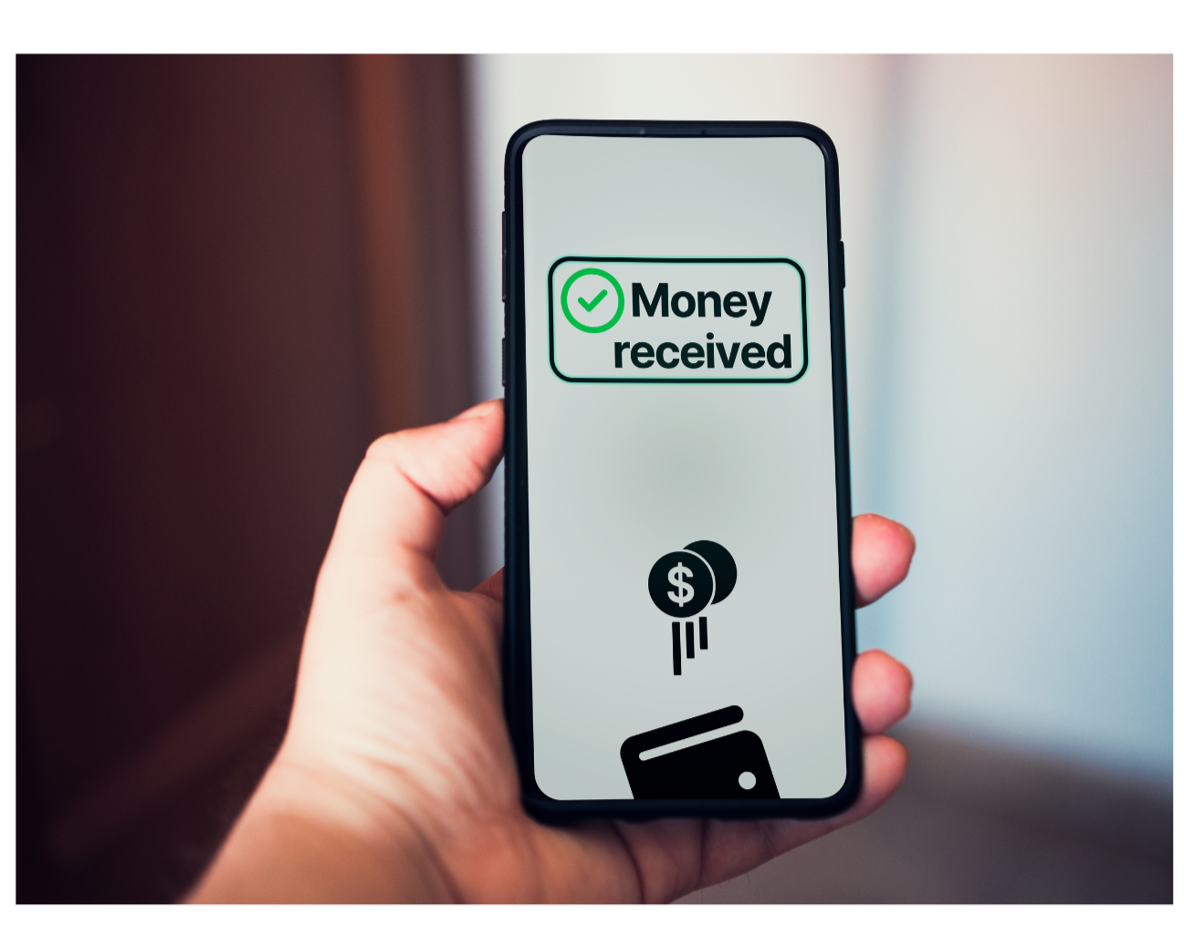 Application mobile affichant un paiement reçu – paiement garanti à 100%